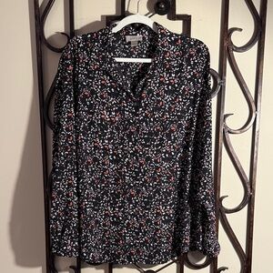 LOFT - Floral Abstract Black Blouse - XL